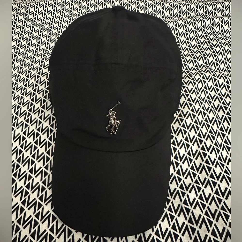 Polo Ralph Lauren black pony plaque cap baseball hat adjustable gunmetal silver - Picture 4 of 12